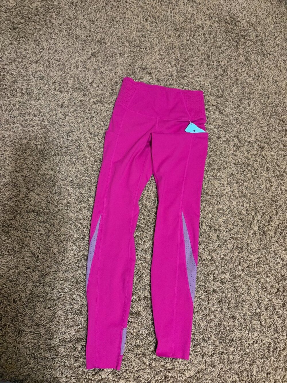 Brooks Leggings XS Xtra Small Raspberry Purple Mesh Inlays Pockets Polyester